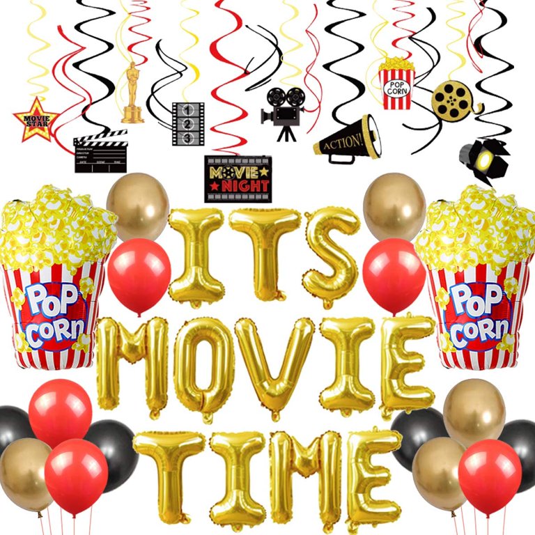 Movie Night Themed Party Decorations Set Its Movie Time Balloons for  Hollywood Oscar Movie Night Birthday Now Showing Party Supplies Popcorn  Balloons 20 Hanging Swirls 