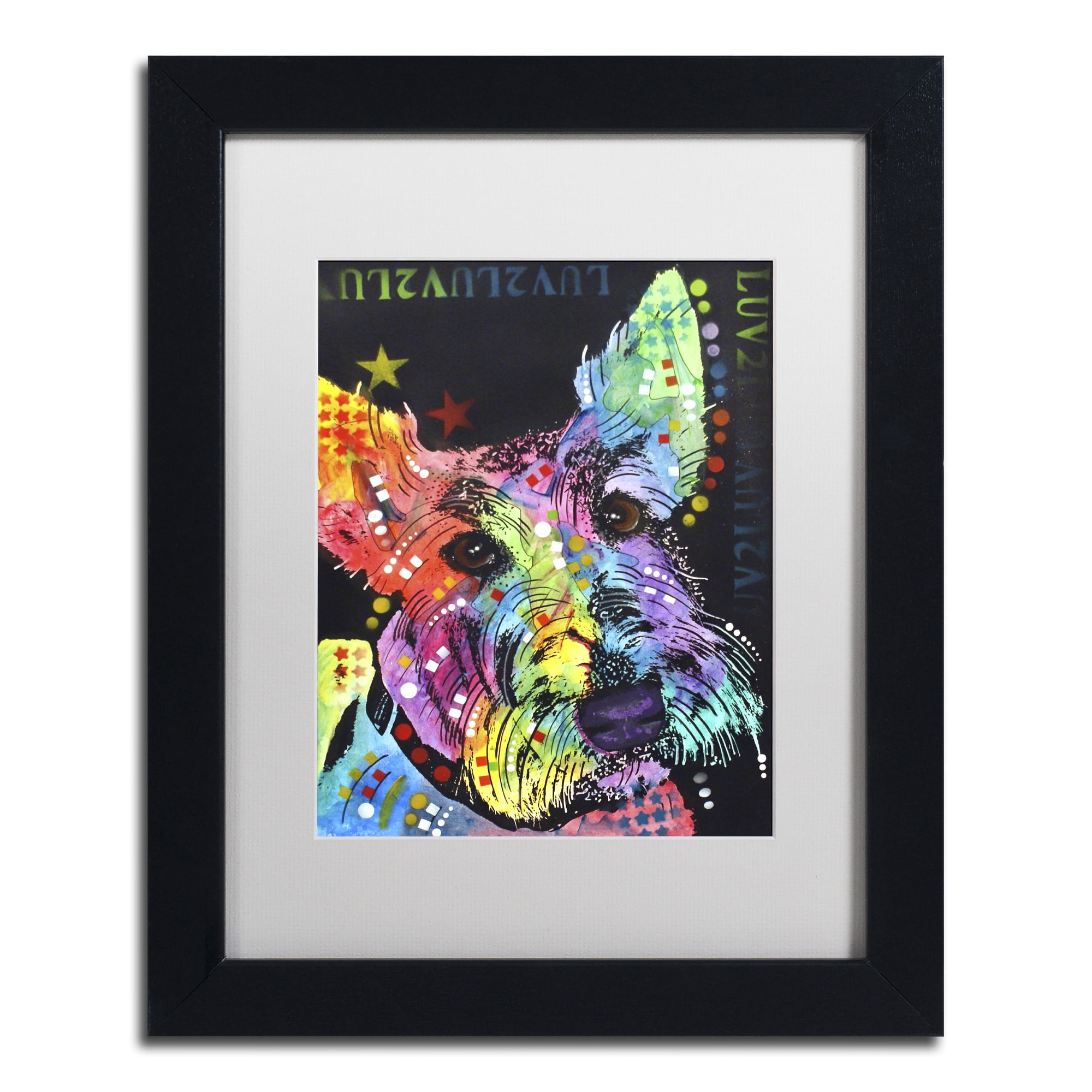 Trademark Fine Art "Scottish Terrier" Canvas Art by Dean Russo, White Matte, Black Frame
