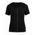 thumbnail image 7 of Women's Sports Short Sleeved Jacket Baeitkot Women's Solid Color Casual Sports Style Fashionable Hooded Zipper Short Sleeved Thin Velvet Sweatshirt Jacket Black XXL, 7 of 7