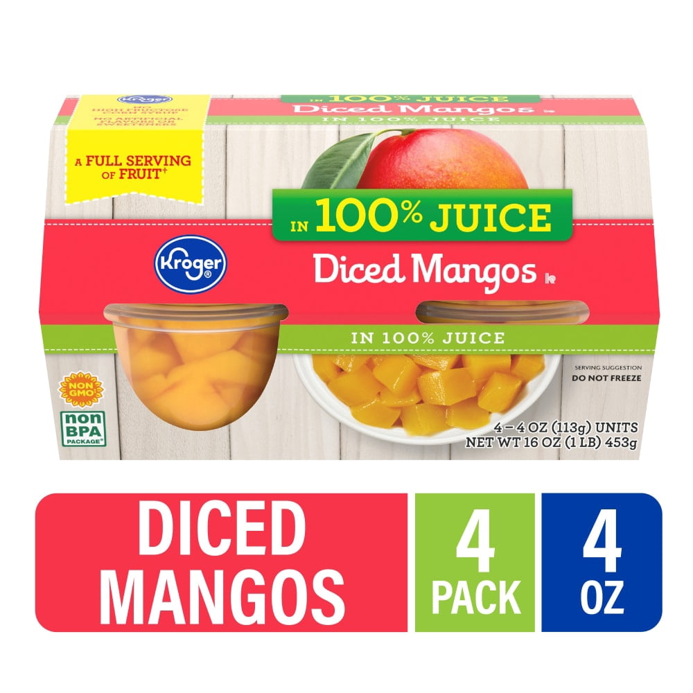 Kroger Diced Mango Cups in 100% Juice 4 ct / 4 oz - 3 Pack