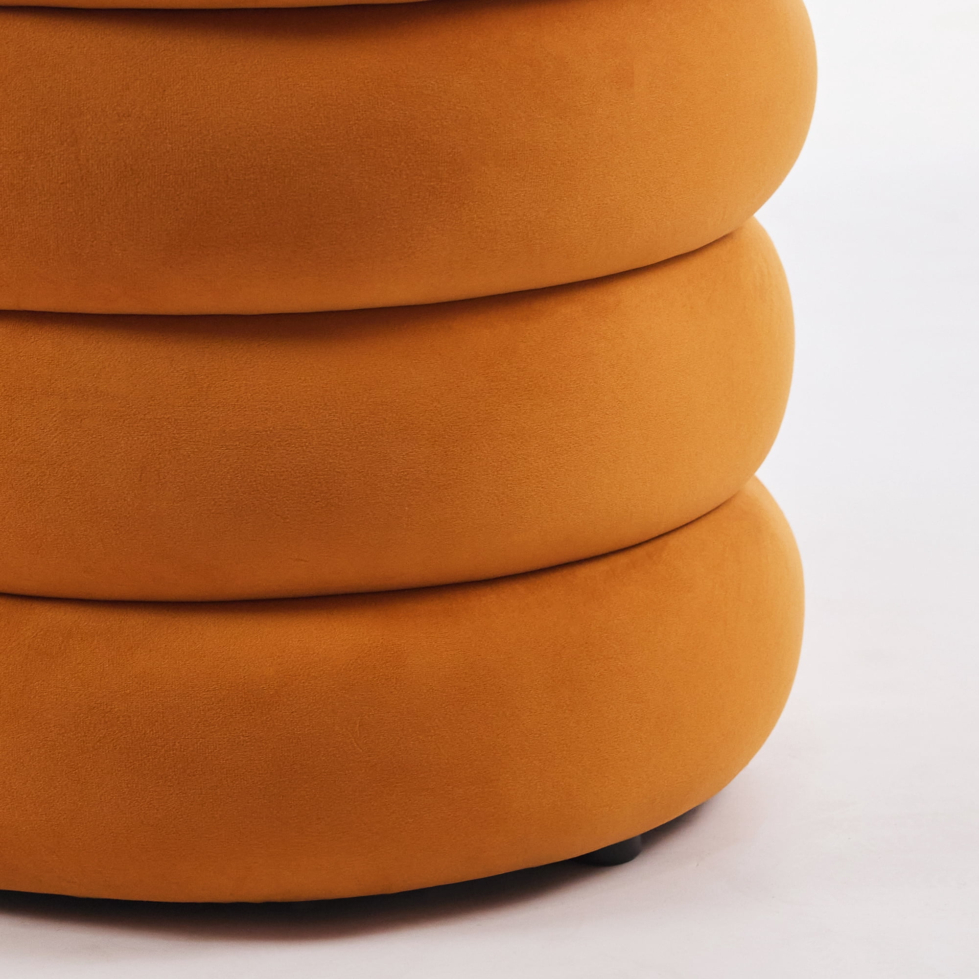 Zesthouse 19.5" Wide Round Storage Ottoman, Velvet Tufted Ottoman Footstool for Living Room Bedroom, Orange