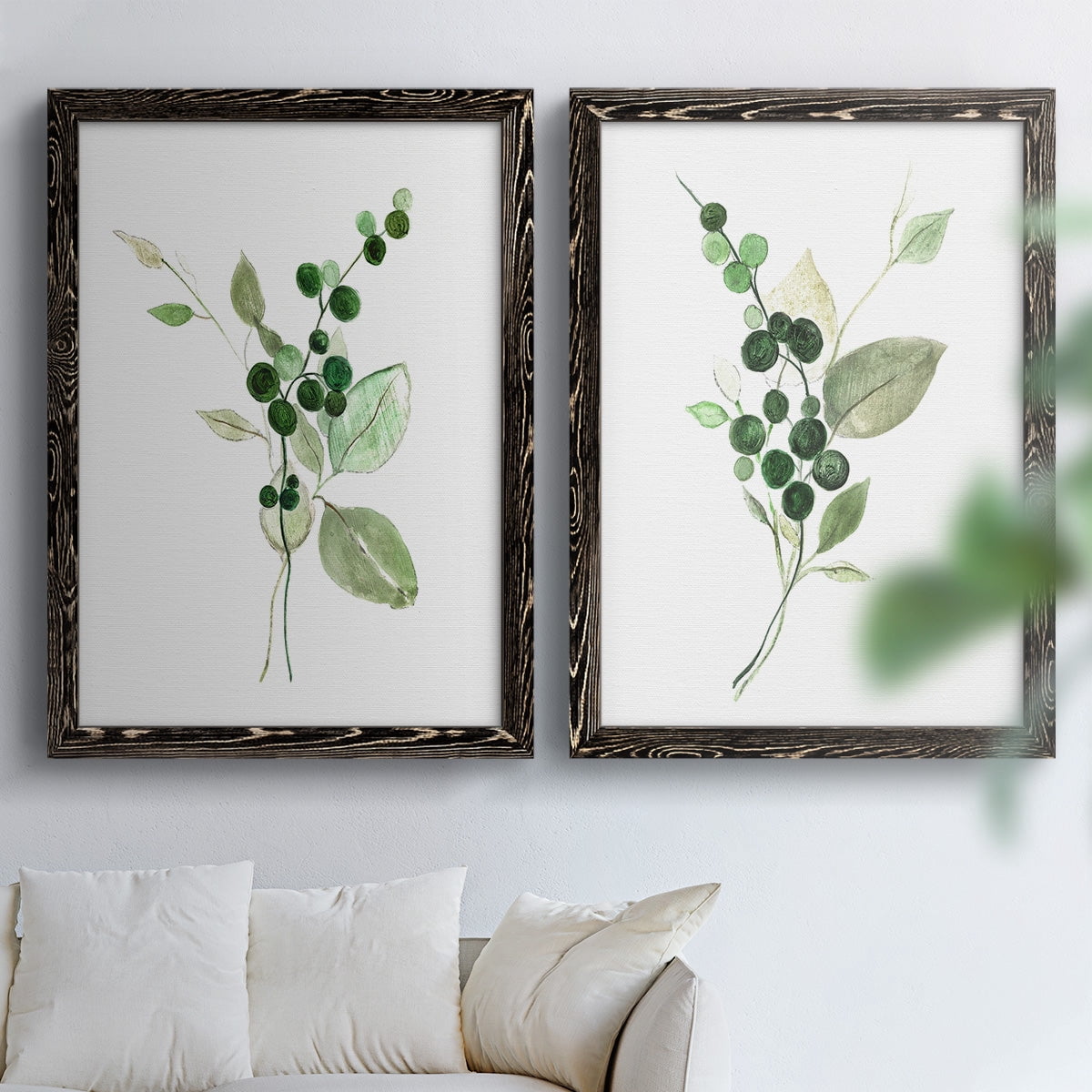 Sprigs in Green I - Premium Framed Canvas 2 Piece Set - Ready to Hang