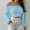 Blue, variant on WNEGSTG Womens Blouses and Tops Dressy Women Cute Off Shoulder Ruched Tie Back Crop Top Summer Lantern Sleeve Boho Trendy Blouse