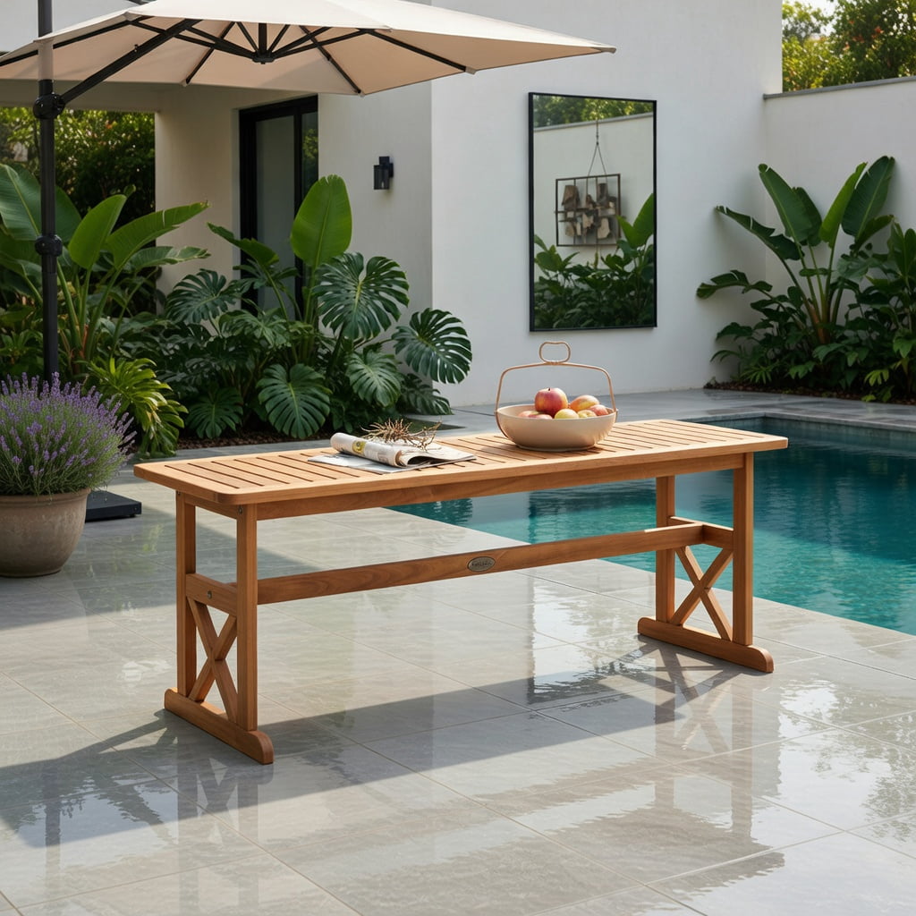 Hommoo 51" Acacia Wood Outdoor Bench Set of 2, Sturdy Slatted Patio Bench for Garden, Porch & Backyard, Natural