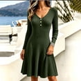 thumbnail image 6 of Tqcoqu Dresses for Women Long Sleeve Button V Neck Lightweight Ribbed Knit Casual Babydoll A Line Swing Flared Fall Dresses, 6 of 9