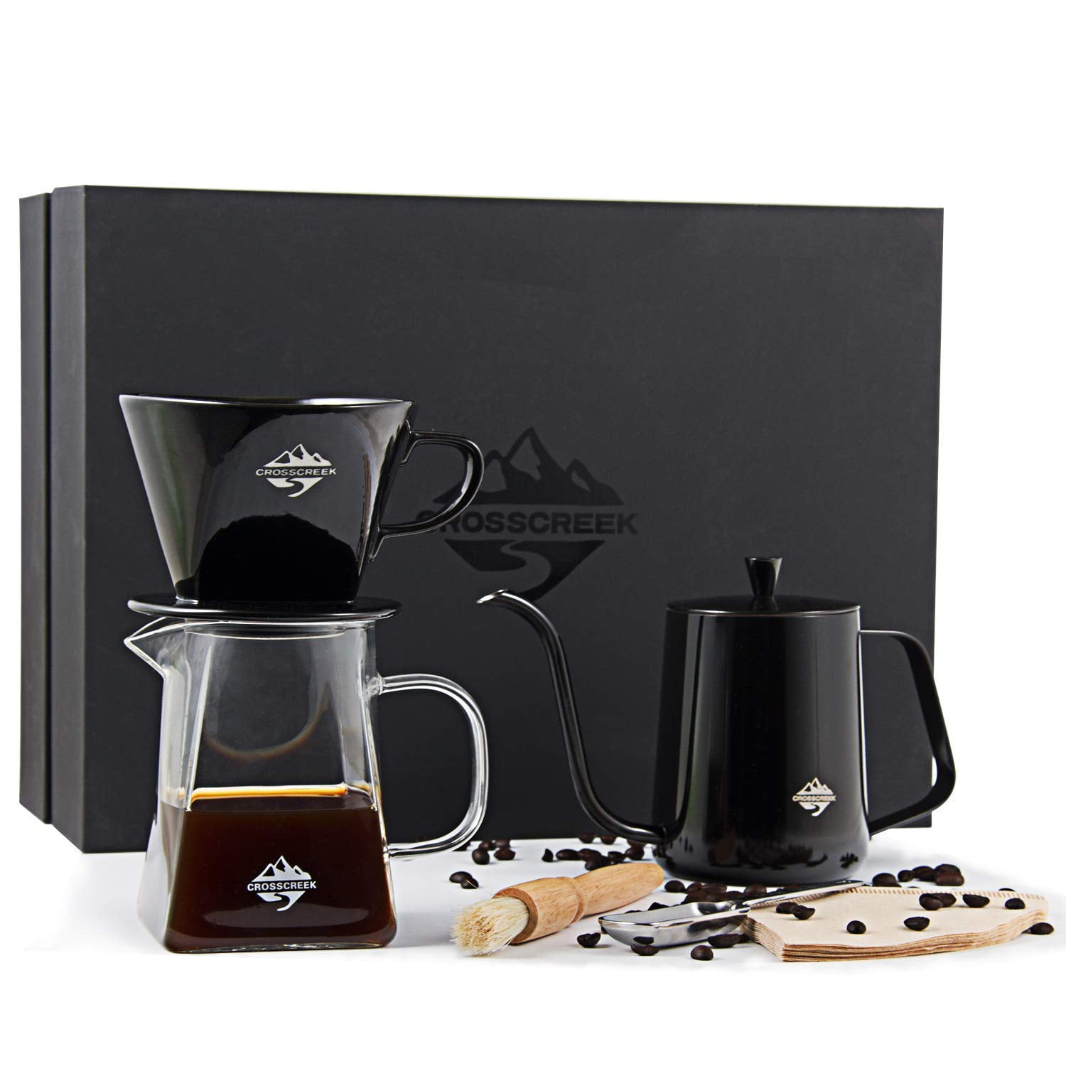 CrossCreek Coffee Maker Set, Stainless Steel Coffee Kettle, Glass