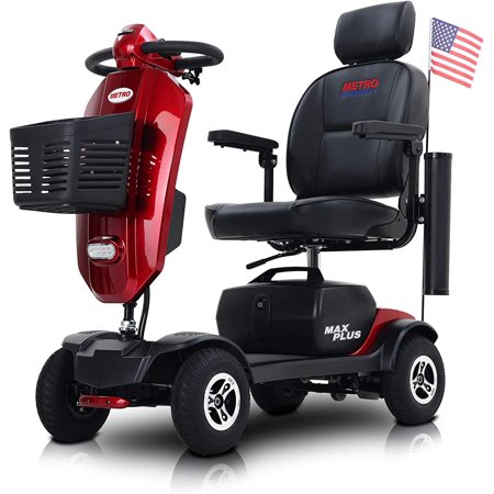 Xmatch 4-Wheel Metro Mobility Scooter Battery Powered with Front Basket Compact Foldable Seat (Red, 42.5" Wind Guard & Suspension)