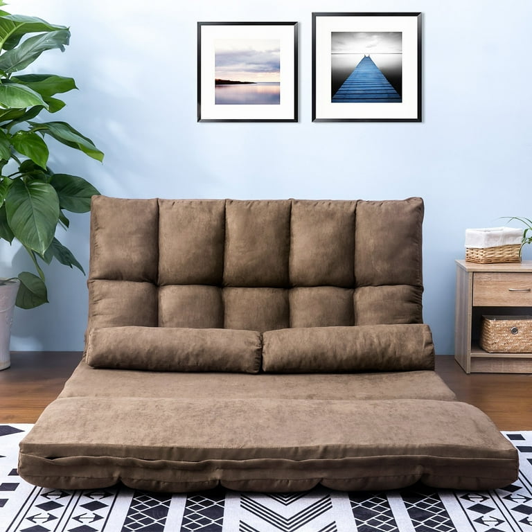Double Chaise Lounge Sofa Chair Floor Couch with Two Pillows
