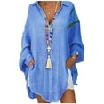 thumbnail image 2 of Button Down Blouses for Women Plus Size Long-Sleeved Over Shirts Cotton and Linen Tops V-Neck Tunic Loose Fit Shift Dress, 2 of 5