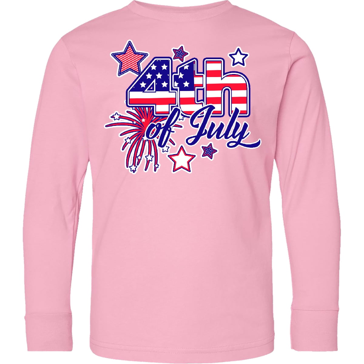 Inktastic 4th of July Fireworks Stars and American Flag Long Sleeve Youth T-Shirt