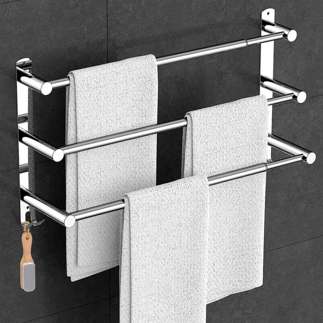 Toallero de baño, soporte para toallas de mano de cocina y baño, colgador para paños de cocina, acero inoxidable SUS304 (tres barras) estirable