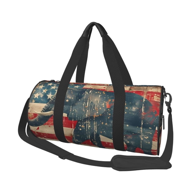 Balery Vintage American Flag Elephant Bolsa de Gimnasio para Mujeres y Hombres, Bolsa de Viaje Impermeable, Bolsa de Fin de Semana con Compartimento para Zapatos y Bolsillo Húmedo