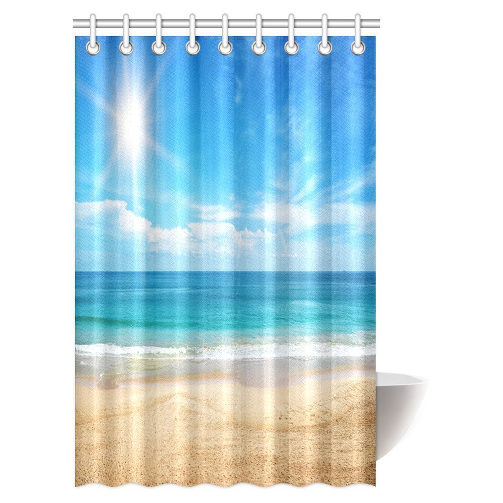 Bathroom Decor Shower Curtain Set With Hooks Sea Sunrise 180cm X 180cm Baccessor Tropical Sea Beach Ocean Waves Shower Curtain Waterproof Fabric 72 W X 72 H Bath Bathroom Accessories