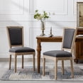 thumbnail image 2 of French Country Dining Chairs Set of 2,Antique Painting Linen Fabric Square Back Dining Chair with Backrest and Beautifully Carved Solid Wood Frame for Living Room,Kitchen,Restaurant,Grey, 2 of 7