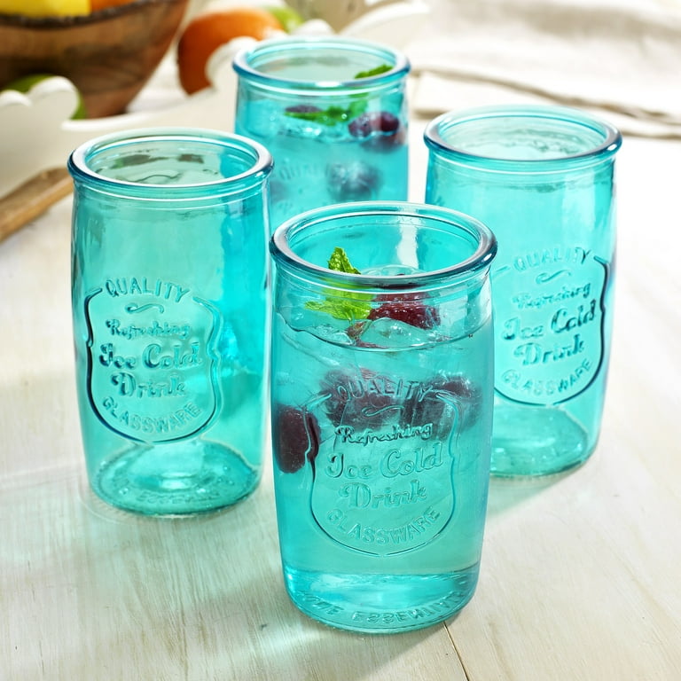 Vintage Glassware with Embossed Logo - Vintage Drinking Glasses for Water, Juice, Cocktails, and Beverages Glaver's Highball Glasses Set of 4 - 20 oz