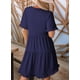 thumbnail image 4 of Vestido casual Dokotoo para mujer, cuello en V, manga corta, azul marino, talla M, 4 of 4