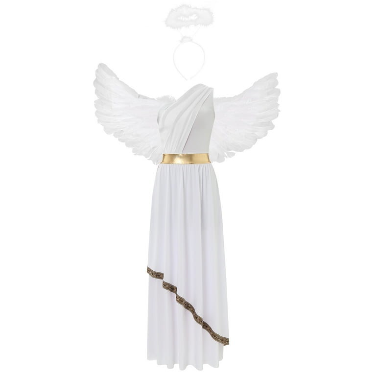 white angel costume dress Golden for Girls Women's Angel White Dress with
