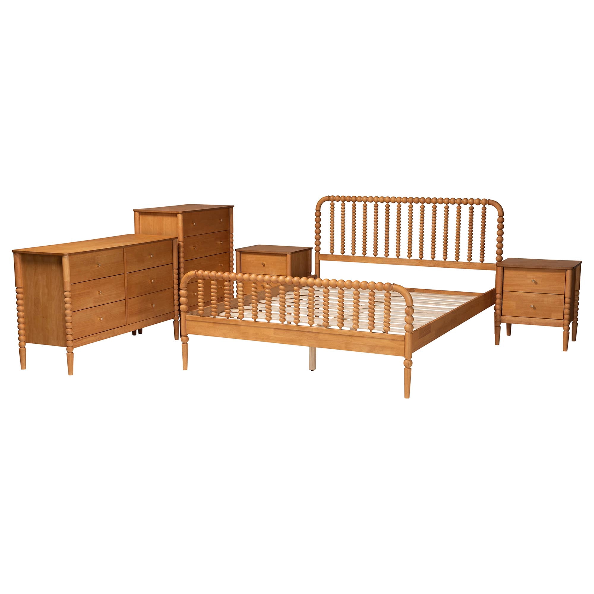 Baxton Studio Lucera Mid-Century Bedroom Set, Queen, Oak Brown