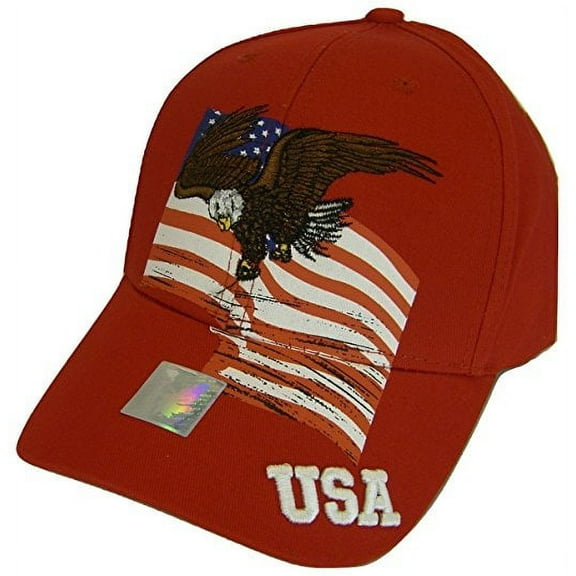 USA Men's Patriotic American Bald Eagle Adjustable Baseball Cap (Red)