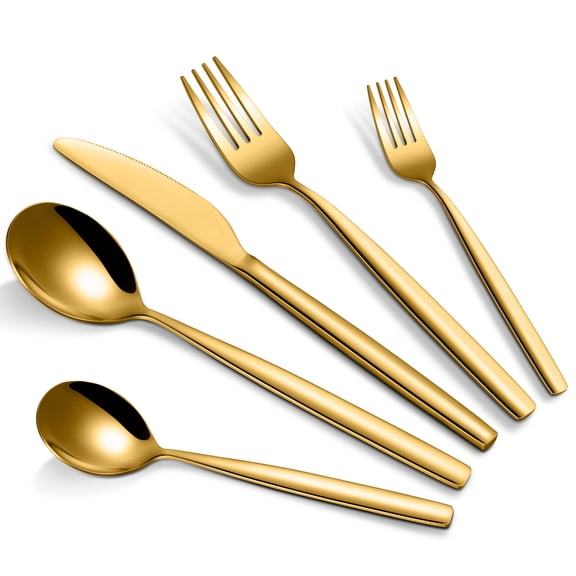 Flatware Set 30 Piece Stainless Steel Gold Silverware for 6 with Steak Knives Dinner Forks Soup Spoons Dishwasher Safe for Home Restaurant Dining