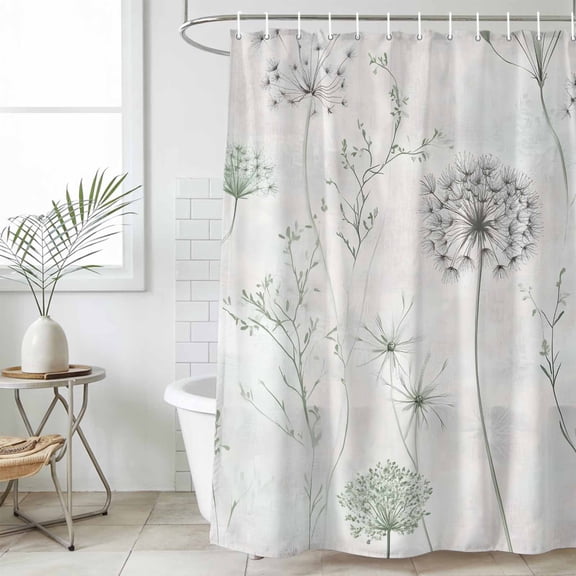Dandelion Green Botanical Waterproof Fabric Shower Curtain,Vintage Watercolor Floral Waterproof Fabric Shower Curtain for Bathroom Curtains Bathtubs Hotel Shower Curtains with 12 Hooks Stall 48x72in