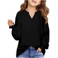 thumbnail image 3 of Avtoify Girls Long Sleeve Shirts Casual, Toddler Girls Fall Clothes, 6-16 Years Old Girl's Fashion Solid Color Loose Sleeve Long Sleeve V-Neck top/Shirt, 3 of 9