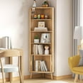 thumbnail image 3 of Corner Cabinet, 66.73'' Tall Modern Corner Bathroom Storage Cabinet with 2 Fluted Doors and Shelves, Home Space Saver for Kitchen, Living Room, Study Room (Wood Color, 66.73''H), 3 of 9
