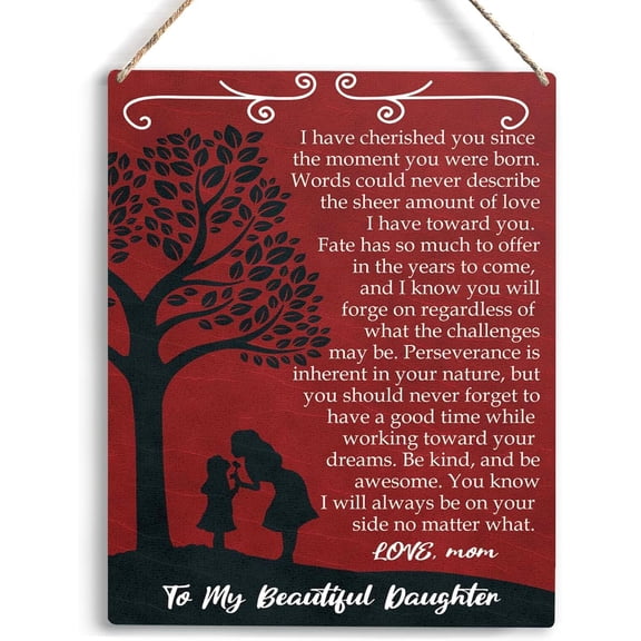 Inspirational Daughter Gift from Mom Dad To My Beautiful Daughter Wooden Hanging Sign Sunflower Art Home Girls Room Decor Daughter Gifts Christmas Birthday Wedding Gifts for Daughter 8x10 Inch