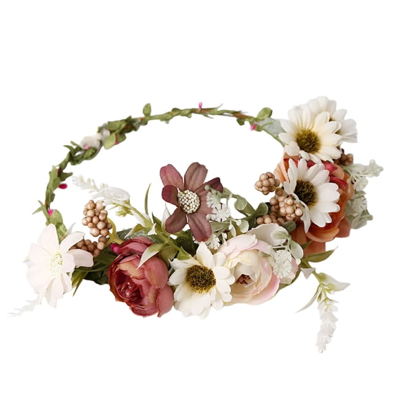 TELOLY Floral Halo Boho Flower Headband Floral Crown Headpiece Hair Wreath with Ribbon Wedding Party Prom Photos Festival