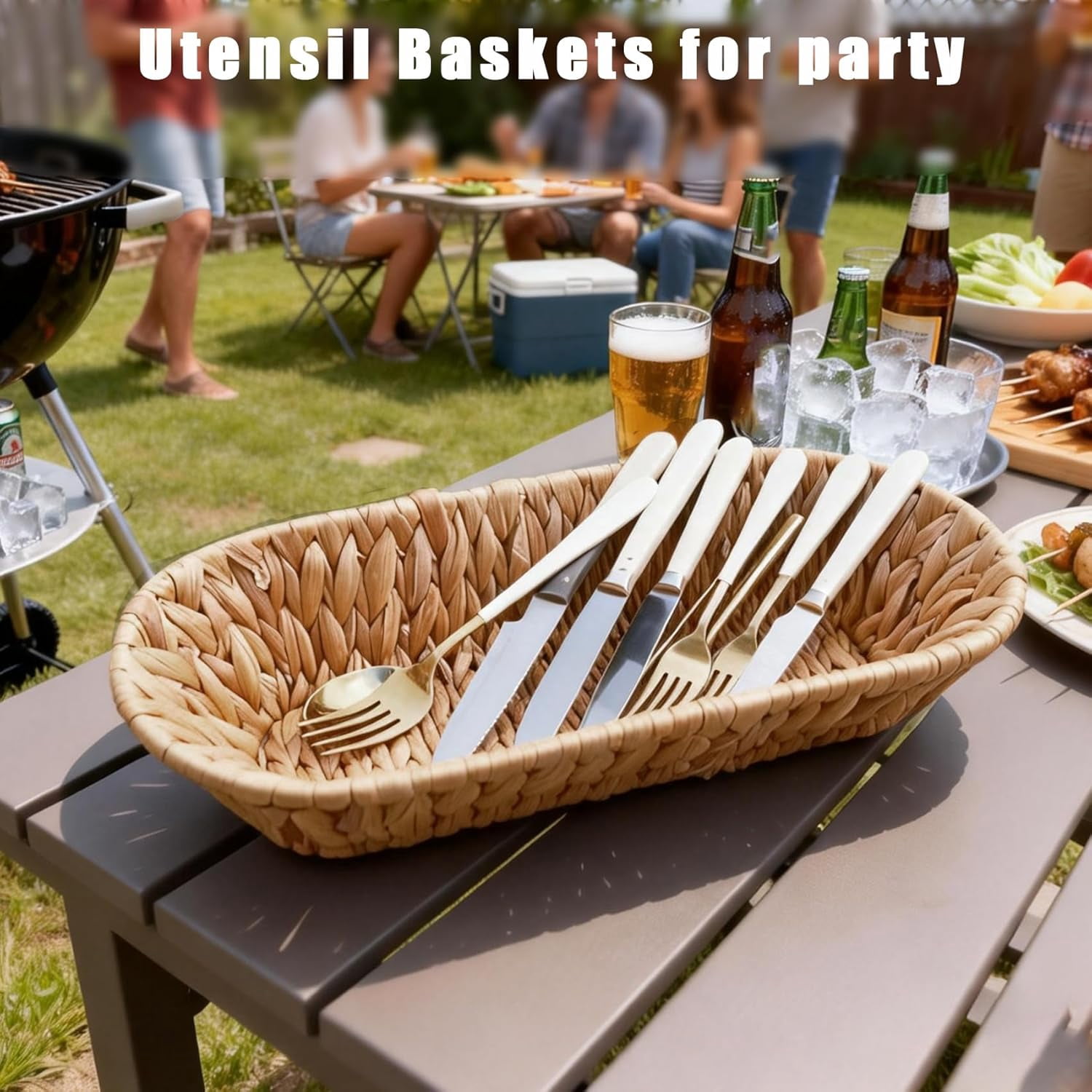 ABCISI Set of 2 Small Wicker Baskets for Flatware Organizer, Rustic Woven Desktop Storage Basket for Kitchen Living Room, Silverware Caddy Utensil Caddy Basket Bread Baskets Cutlery Holder for Party