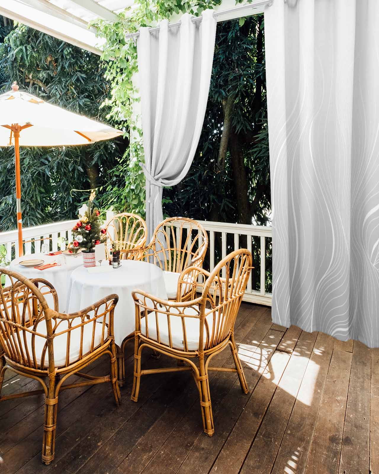 Grey Geometric Outdoor Curtains for Patio, Modern White Stripe Abstract Distortion Art Privacy Drapes Grommet Waterproof Outside Curtains for Porch/Cabana/Balcony 54"x 108", 1 Panel