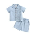 thumbnail image 2 of VOLTEY Toddler Baby Boys Summer Clothes Set 6 12 18 24Months 2T 3T Solid Color Lapel Short Sleeve Single-Breasted Tops + Shorts Outfits, 2 of 10