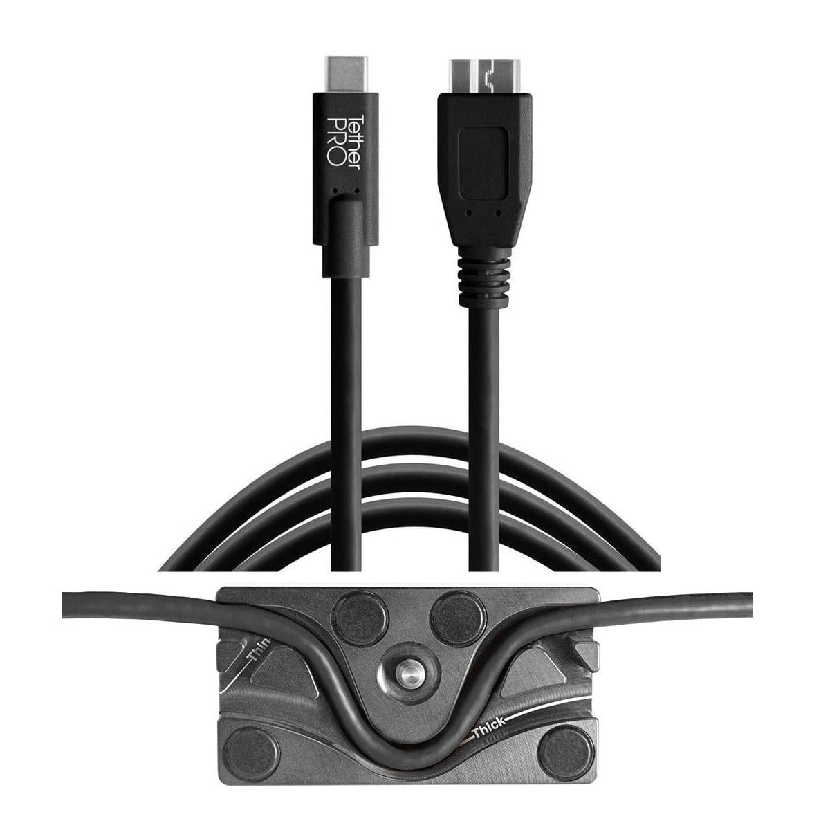 Black Tether Tools TetherBLOCK MC Multi Cable Mounting Plate with TetherPro 15 USB-C Male to USB 3.0 Type-B Male Cable