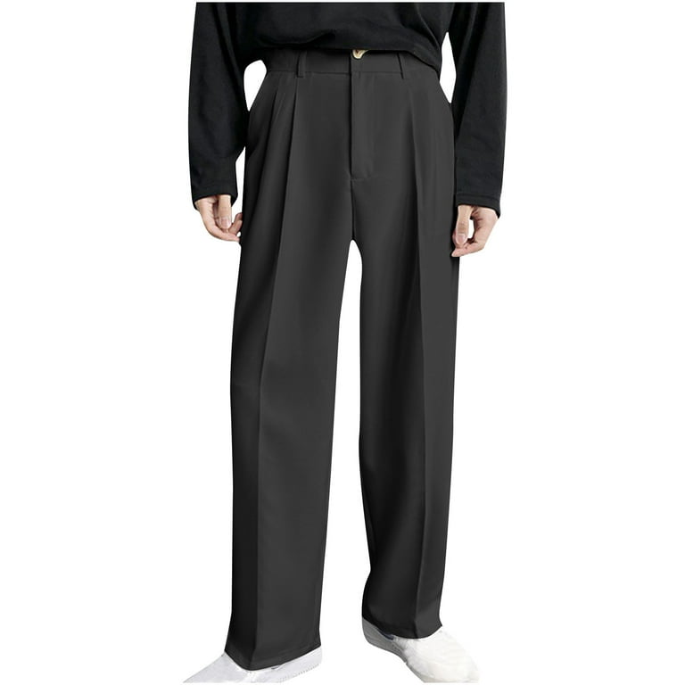 Men's Pleated Straight Wide Leg Suit Pants Casual Business Dress