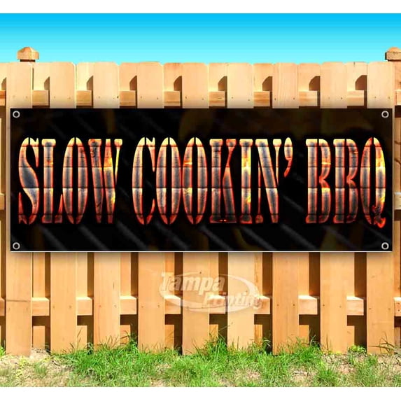 Slow Cookin' BBQ 13 oz Vinyl Banner With Metal Grommets