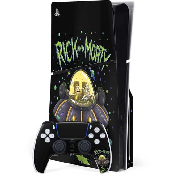 Skinit Adult Swim Rick and Morty Spaceship PS5 Slim Disk Bundle Skin