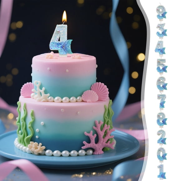SSZMDLB 10Pcs Mermaid Tail Birthday Candles, Blue Number Cake Candles Wax Candle Topper for Birthday Anniversary Celebrations, Number Candles 0-9 Party Supplies