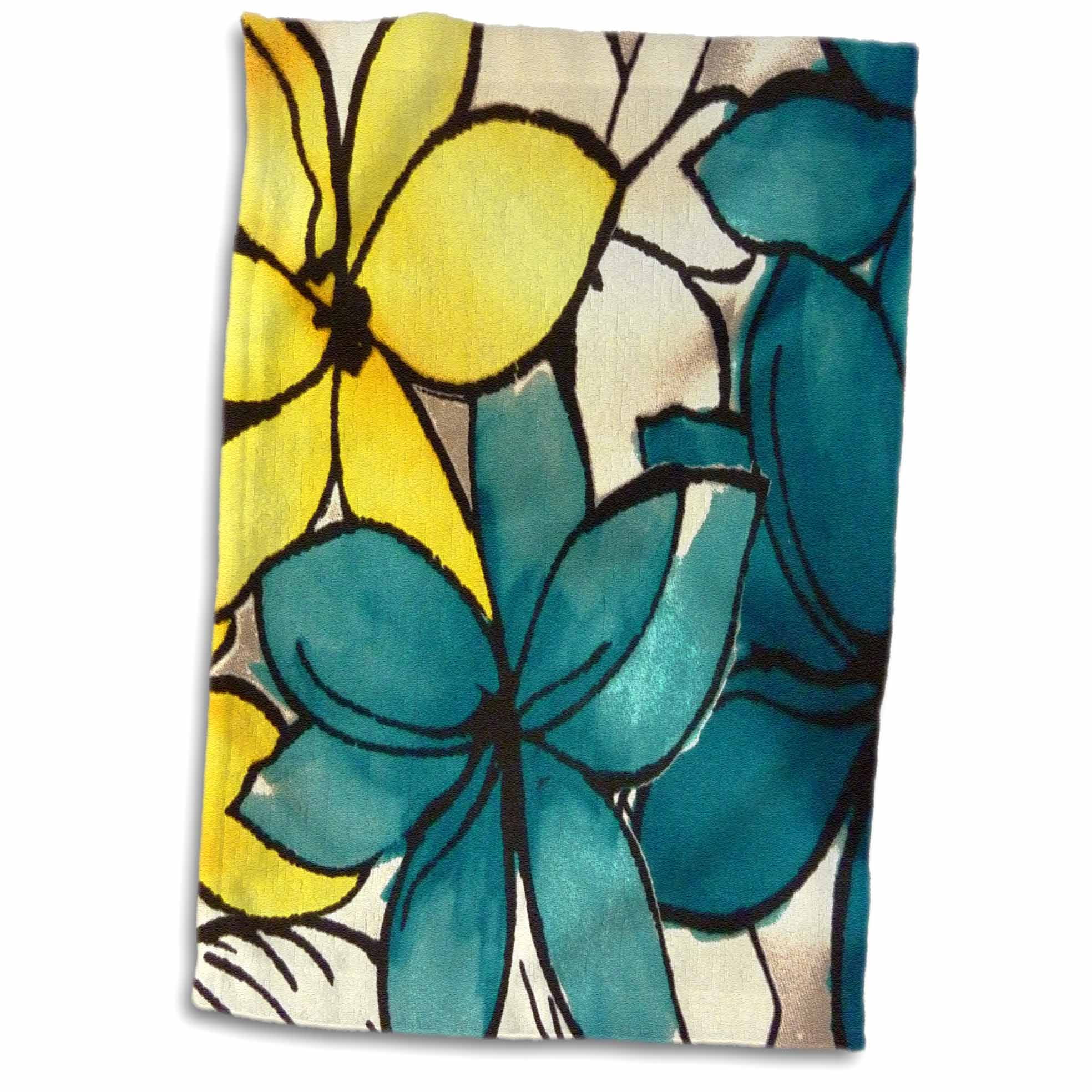 3dRose Teal and Yellow Floral Towel, 15 by 22inch