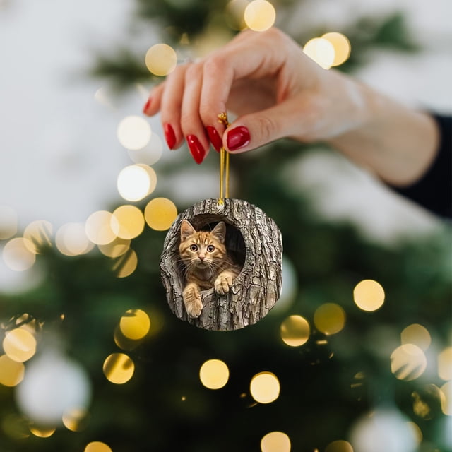 Acrylic Christmas Tree Decorations, 2D Flat Printed Ornament with Festive Cat Silhouettes for Holiday Home Decor, Xmas Party Gift, Stocking Stuffer, Unique Holiday Tree Accessories