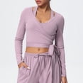 thumbnail image 3 of vdgthytj Workout Tops for Women Long Sleeve Quick Dry Wrap Waist Slim Fitted Yoga Athletic Crop Tops(Large,Purple), 3 of 3