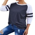 thumbnail image 4 of CHOK Women Stripe Stitching Short Sleeve Colorblock T-shirt, 4 of 5