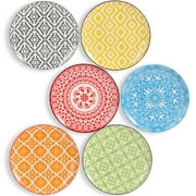 AHX Multicolor Round Plate Set 8 inch - Salad Plates - Dessert Appetizer Plates - Porcelain Lunch Plates - Set of 6