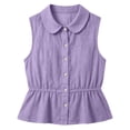 thumbnail image 5 of Lcziwo Women Peplum Tank Tops Peter Pan Collar Flared Hem Cute Blouses Cotton Linen Button Down Casual Summer Shirts Purple,XXL, 5 of 9