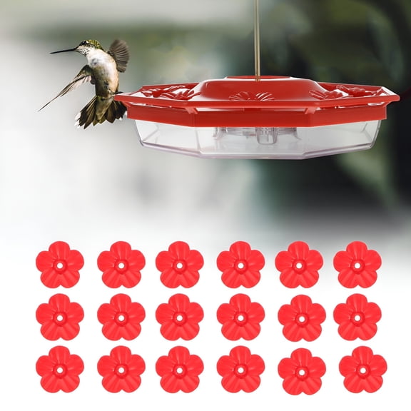 ACDANC Hummingbird Feeder 18Pcs Red Plastic Flower Shaped for Outdoor