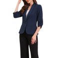 thumbnail image 4 of Blazer de solapa inspirador para mujeres con mangas 3/4, bolsillo, botón único, traje de trabajo L, azul real, 4 of 6