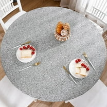 Round Vinyl Fitted Tablecloth with Flannel Backing Elastic Edge Design Table Cover Waterproof Oil-Proof Plastic Table Cloth Stain-Resistant Wipeable for 45"-52" Round