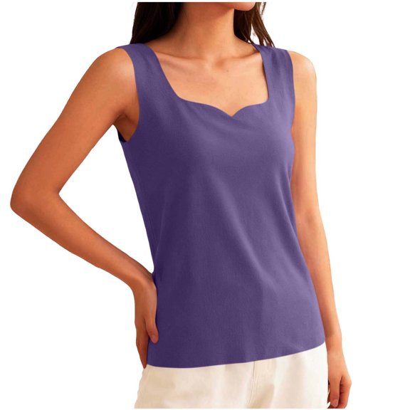 asjyhkr Womens Tank Tops Thermal Fall Undershirt Square Neck Sleeveless Soft Comfy Lightweight Casual Loungewear Tops(X-Large,Purple)