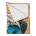 thumbnail image 2 of Pug Soft Flannel Fleece Throw Blanket, Dog Reflecting Aviators Palm Trees Tropical Environment Cool Pet Animal, Cozy Plush for Indoor and Outdoor Use, 50" x 60", Black Orange Blue, by Ambesonne, 2 of 5