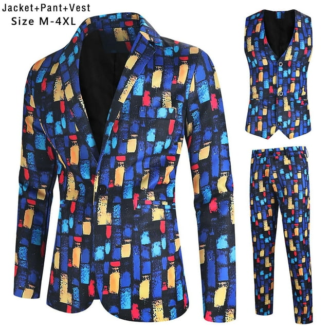 TIMIFIS Mens Suits 3 Piece Slim Fit Casual One Button Prints Suits for Mens Business Wedding Party Jacket Blazer & Pants &Vests SetFall
