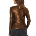 thumbnail image 3 of INSPIRE CHIC Women's Top Long Sleeve Sparkly Glitter Shiny Metallic Tops M Brown Gold, 3 of 6